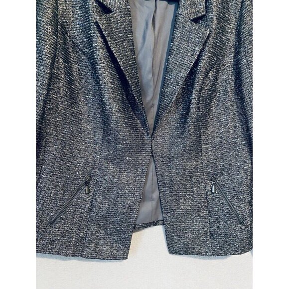 Chicos Blazer Womens Large Gold Metallic Tweed Zippered Pockets Work Career - Picture 3 of 6